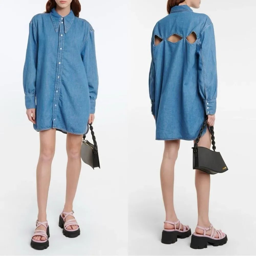 Ganni - Denim shirt dress with cut out back detail